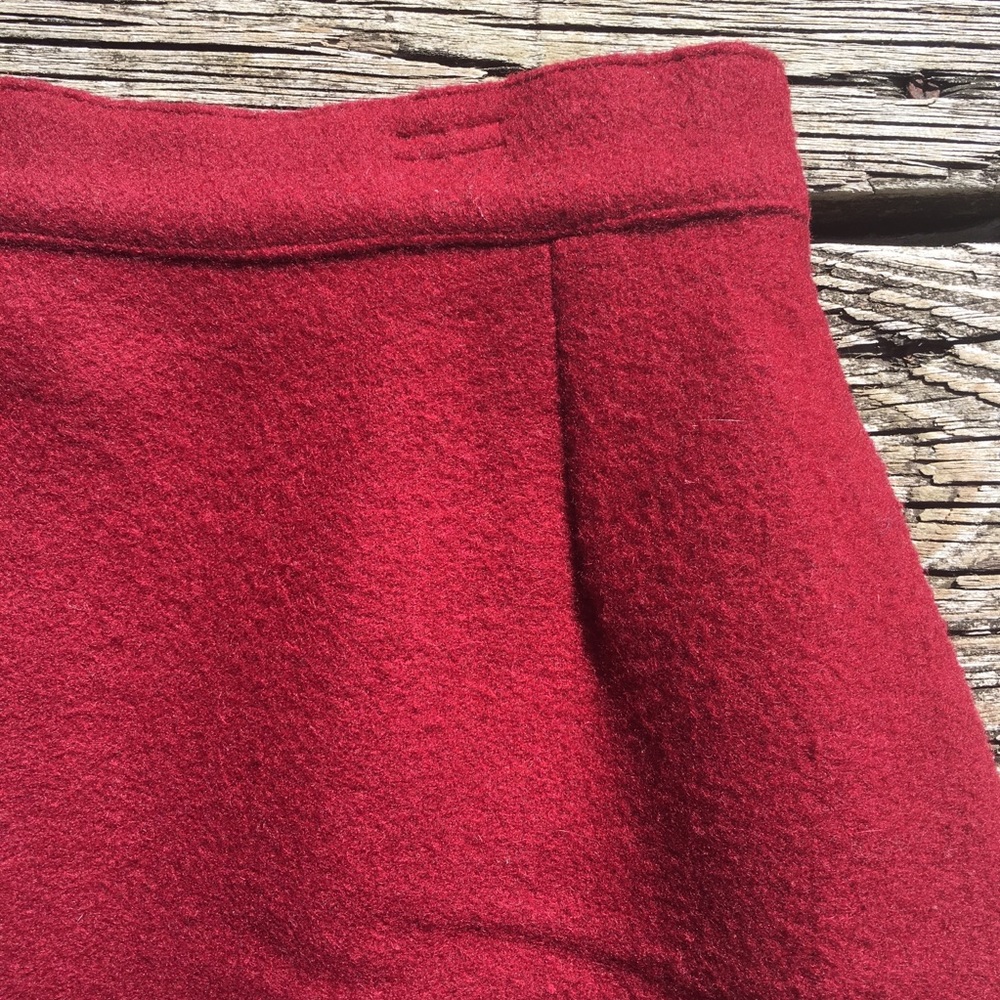 Vintage Burgundy Wool Skirt with Scallop Lace Hem - Picture 3 of 8